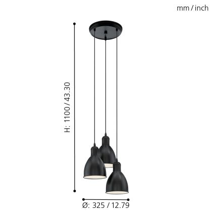 Eglo - Hanglamp 3xE27/60W/230V
