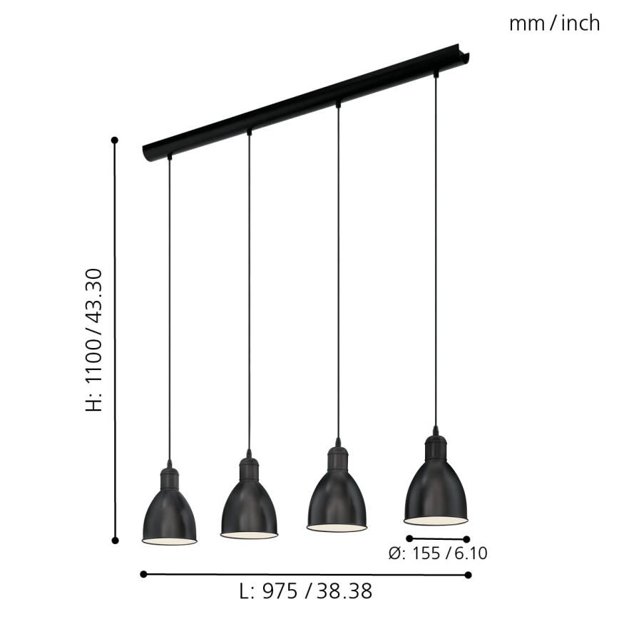 Eglo - Hanglamp 4xE27/60W/230V