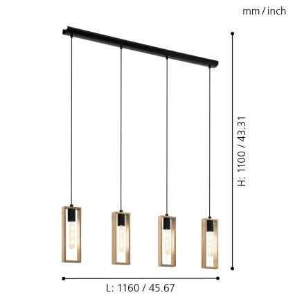 Eglo - Hanglamp aan koord 4xE27/60W/230V