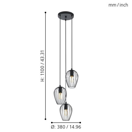 Eglo - Hanglamp 3xE27/60W/230V