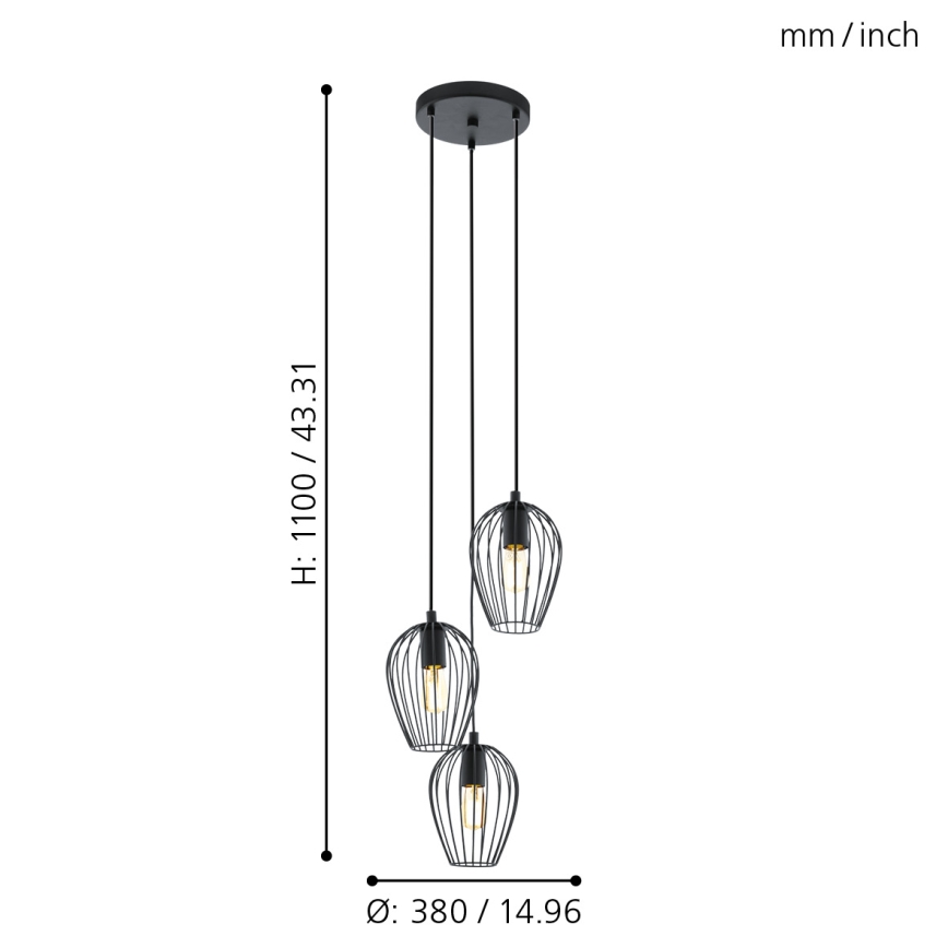 Eglo - Hanglamp 3xE27/60W/230V
