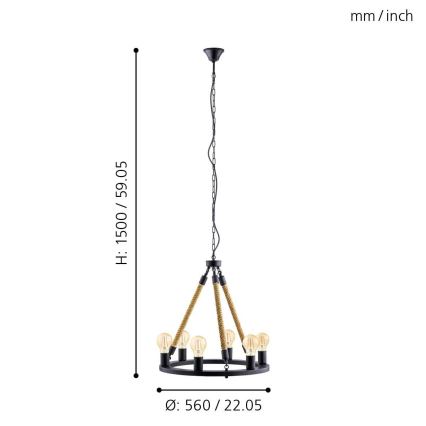 Eglo 49694 - Hanglamp aan ketting FINDLAY 6xE27/60W