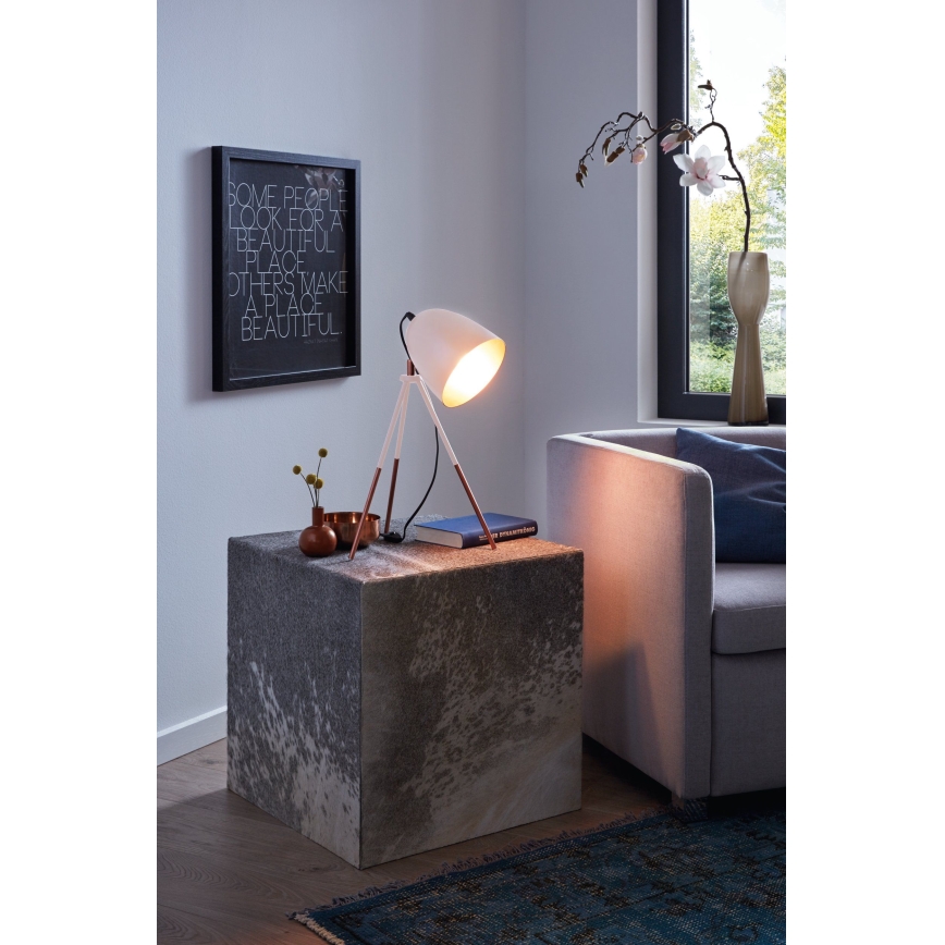 Eglo 49727 - Tafellamp CHESTER 1xE27/60W/230V wit/koperkleurig
