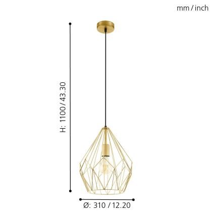 Eglo 49933 - Hanglamp CARLTON 1xE27/60W/230V