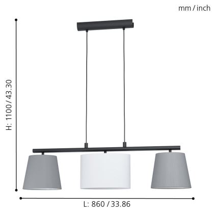 Eglo 55207 - Hanglamp aan een koord ALMEIDA 3xE14/25W/230V grijs