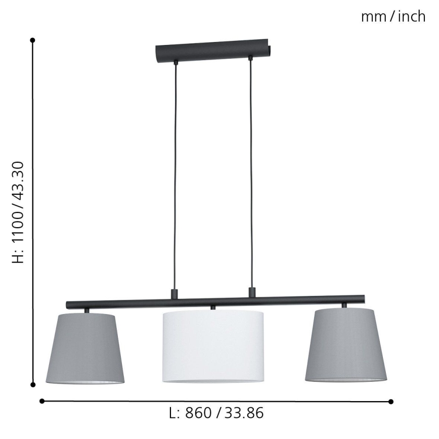Eglo 55207 - Hanglamp aan een koord ALMEIDA 3xE14/25W/230V grijs