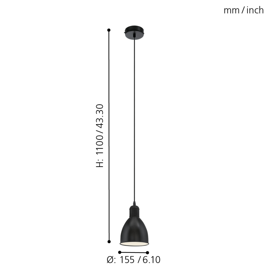 Eglo 55243 - Hanglamp PRIDDY met kabel 1xE27/60W/230V zwart