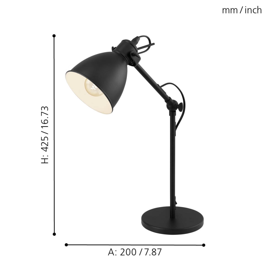 Eglo 55251 - Tafellamp PRIDDY 1xE27/40W/230V zwart
