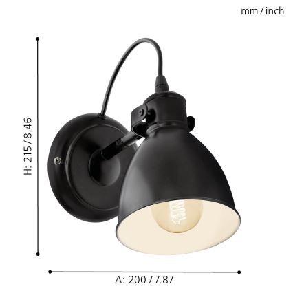 Eglo 55261 - Wandlamp PRIDDY 1xE27/40W/230V zwart