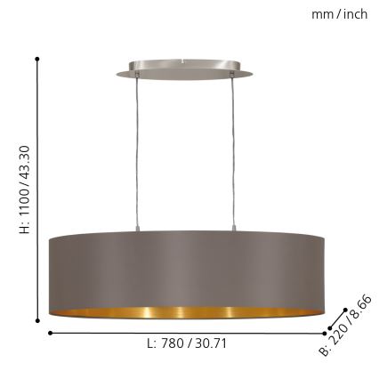 Eglo 55271 - Hanglamp aan een koord MASERLO 2xE27/60W/230V bruin