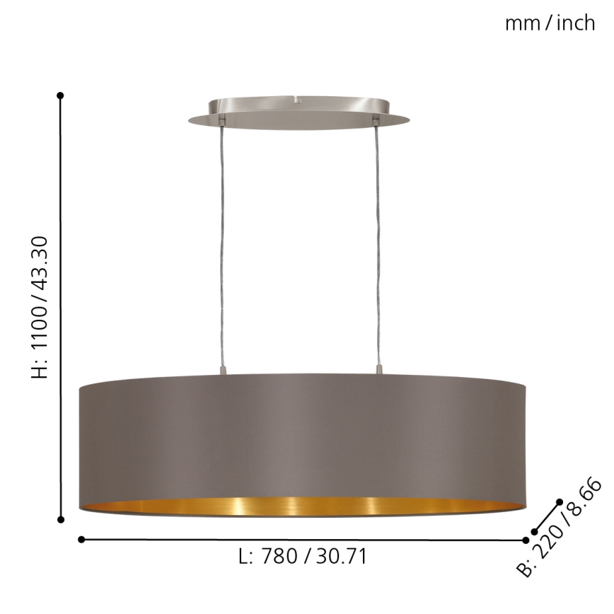 Eglo 55271 - Hanglamp aan een koord MASERLO 2xE27/60W/230V bruin
