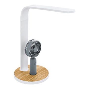 Eglo 55399 - dimbare oplaadbare LED-bureaulamp met ventilator LED/6,2W/5V 3000/4000/5000K 2000 mAh wit/bruin