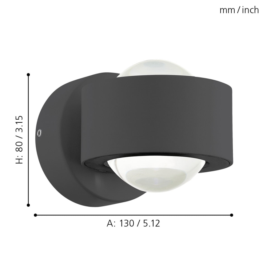 Eglo 64496 - LED-wandlamp ONO PRO 2xLED/2,5W/230V antraciet