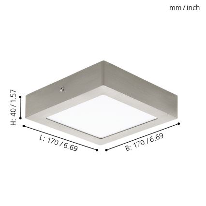 Eglo 78215 - FUEVA LED-plafondlamp, 10,9 W, 230 V, 17 x 17 cm, mat chroom