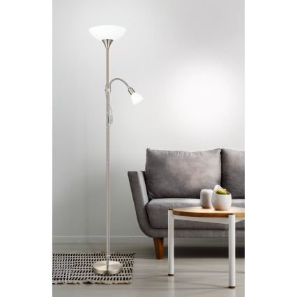 EGLO - Vloerlamp 1xE27/60W + 1xE14/25W mat chroom