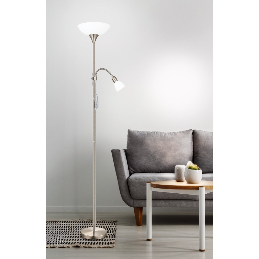 EGLO - Vloerlamp 1xE27/60W + 1xE14/25W mat chroom