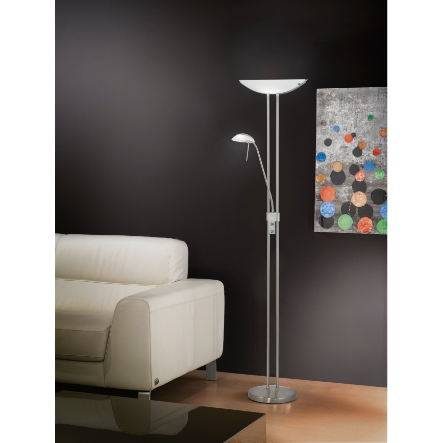 EGLO - Dimbare vloerlamp BAYA 1xR7s/230W+1xG9/33W mat chroom