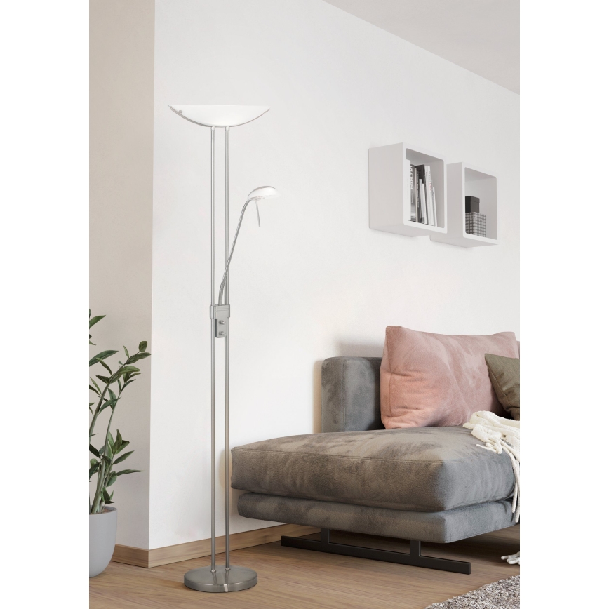 EGLO - Dimbare vloerlamp BAYA 1xR7s/230W+1xG9/33W mat chroom