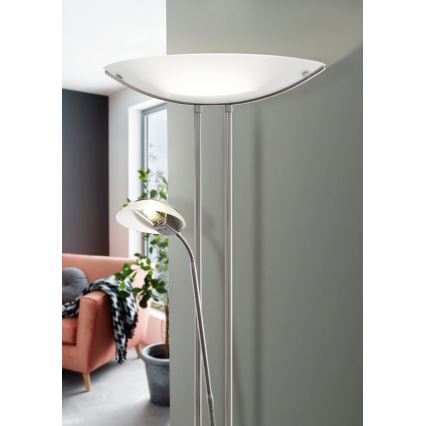EGLO - Dimbare vloerlamp BAYA 1xR7s/230W+1xG9/33W mat chroom