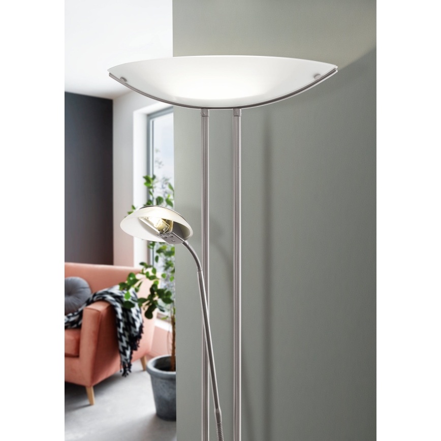 EGLO - Dimbare vloerlamp BAYA 1xR7s/230W+1xG9/33W mat chroom