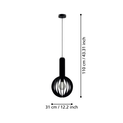 Eglo - Hanglamp aan kabel 1xE27/40W/230V Ø 31 cm zwart