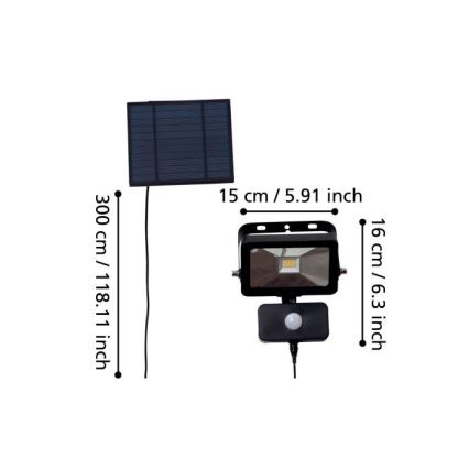 Eglo - Solar LED Schijnwerper met Sensor 15xLED/0,03W/3,7V 2600 mAh IP44