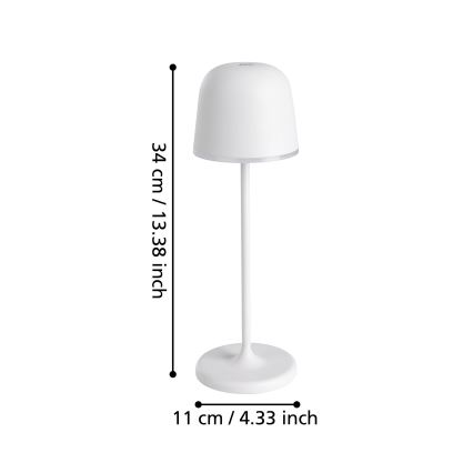 Eglo - Dimbare LED oplaadbare buitenlamp LED/2,2W/5V 1800 mAh grijs IP54