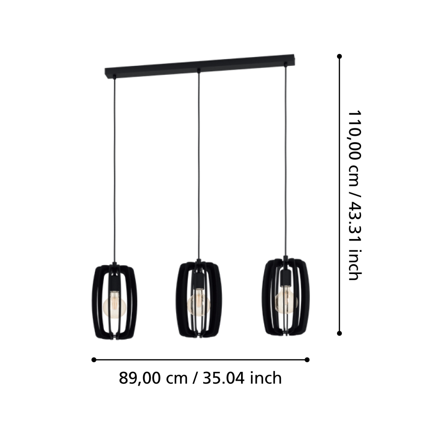 Eglo - Hanglamp aan kabel 3xE27/40W/230V zwart