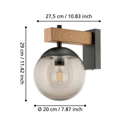 Eglo - Wandlamp voor buiten 1xE27/40W/230V zwart/hout IP44