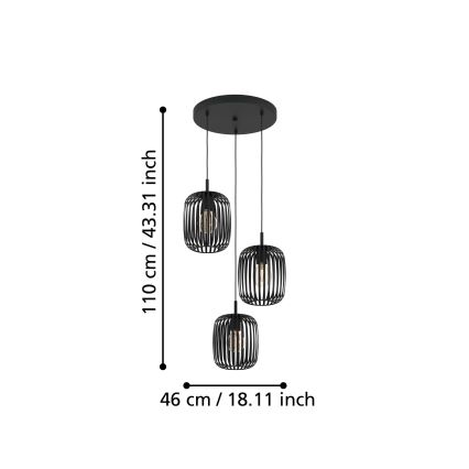 Eglo - Hanglamp aan een koord 3xE27/40W/230V zwart