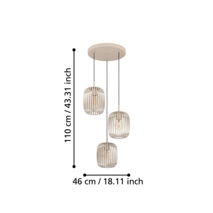 Eglo - Hanglamp aan een koord 3xE27/40W/230V beige