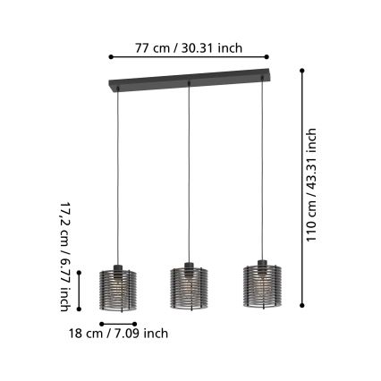 Eglo - Hanglamp aan een koord 3xE27/40W/230V