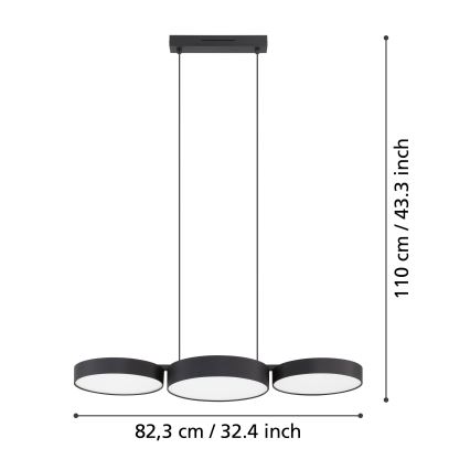 Eglo - LED RGBW Dimbare hanglamp aan een koord 3xLED/7,5W/230V 2700-6500K zwart