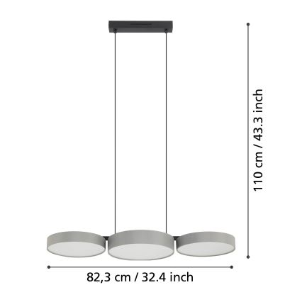 Eglo - LED RGBW Dimbare hanglamp aan een koord 3xLED/7,5W/230V 2700-6500K grijs