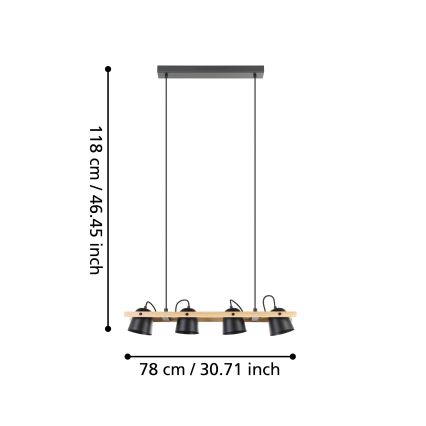 Eglo - LED RGBW Dimbare hanglamp aan een koord 4xLED/3,7W/230V 2700-6500K