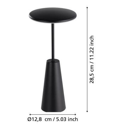 Eglo - LED Dimbaar aanraken buitenshuis lamp LED/2,8W/5V 2400K/3000K/4000K 5200 mAh IP54 zwart