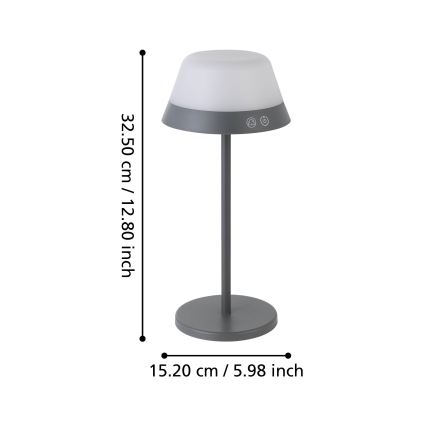 Eglo - LED RGBW Dimbaar aanraken buitenshuis lamp 2in1 LED/1,5W/5V 2600 mAh IP54 grijs