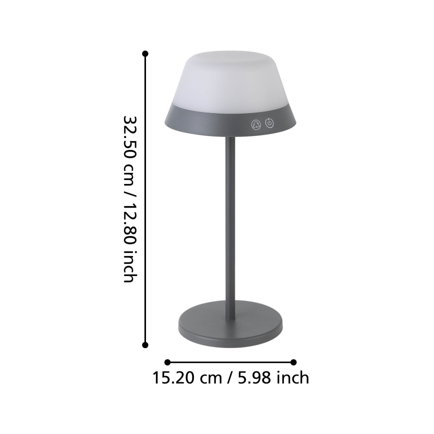 Eglo - LED RGBW Dimbaar aanraken buitenshuis lamp 2in1 LED/1,5W/5V 2600 mAh IP54 grijs