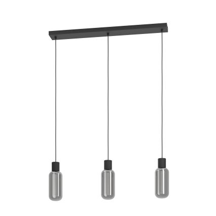 Eglo - Hanglamp met snoer 3xE27/4W/230V zwart/gerookt glas