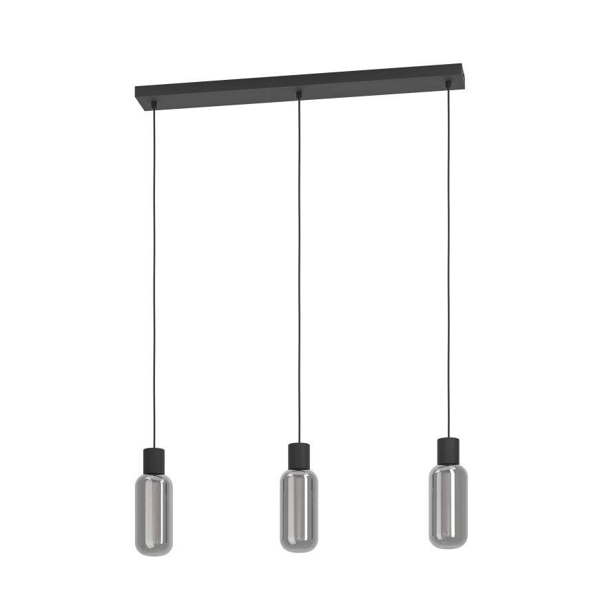 Eglo - Hanglamp met snoer 3xE27/4W/230V zwart/gerookt glas