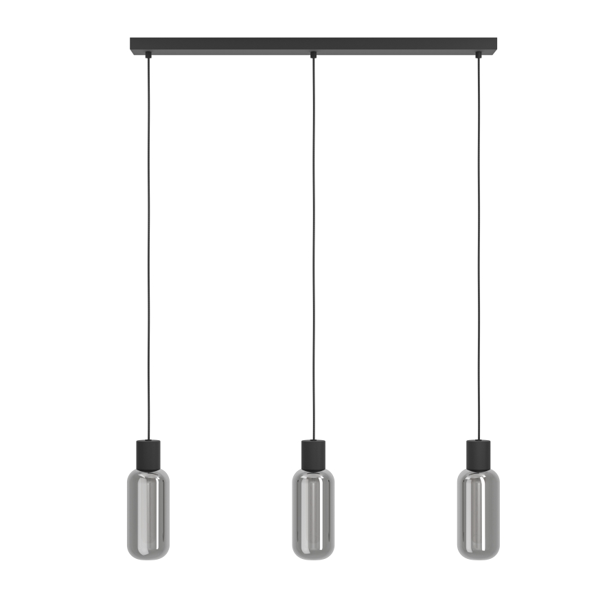 Eglo - Hanglamp met snoer 3xE27/4W/230V zwart/gerookt glas