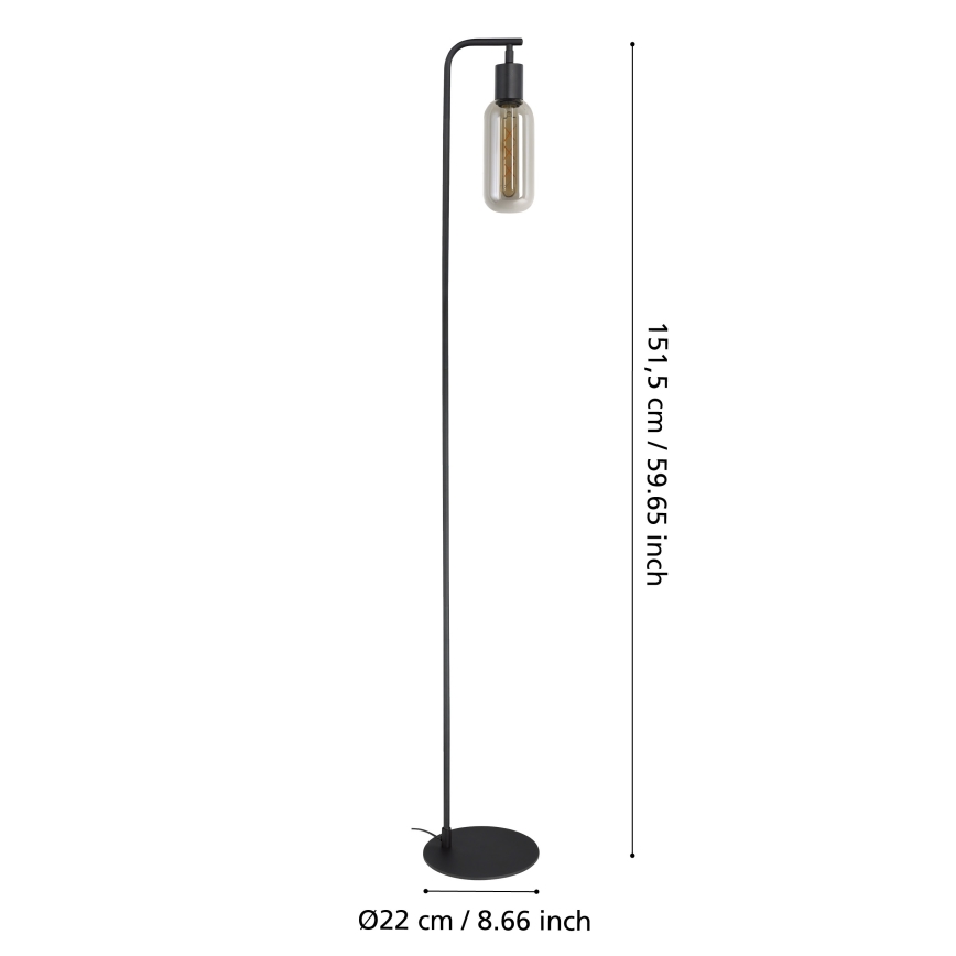 Eglo - Vloerlamp 1xE27/4W/230V zwart/gerookt glas