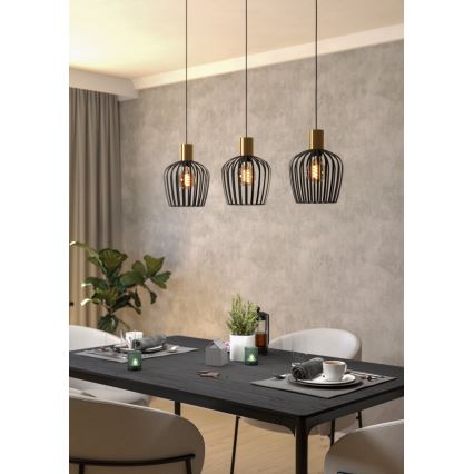 Eglo - Hanglamp aan een koord 3xE27/40W/230V zwart/goud