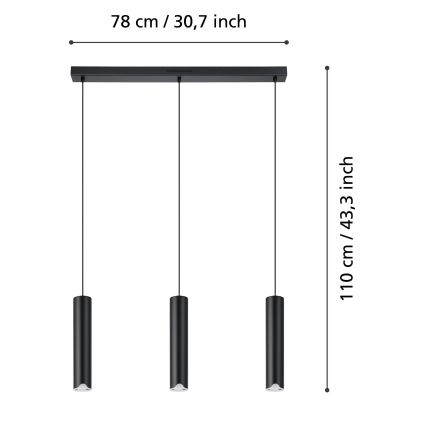 Eglo - LED RGBW Dimbare hanglamp aan een koord 3xLED/3,7W/230V 2700-6500K zwart