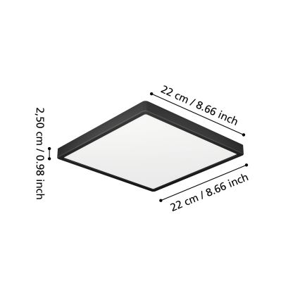 Eglo - LED plafondlamp voor badkamer, 10,5W/230V, 2700/4000/6500K, 22x22 cm, IP44, zwart