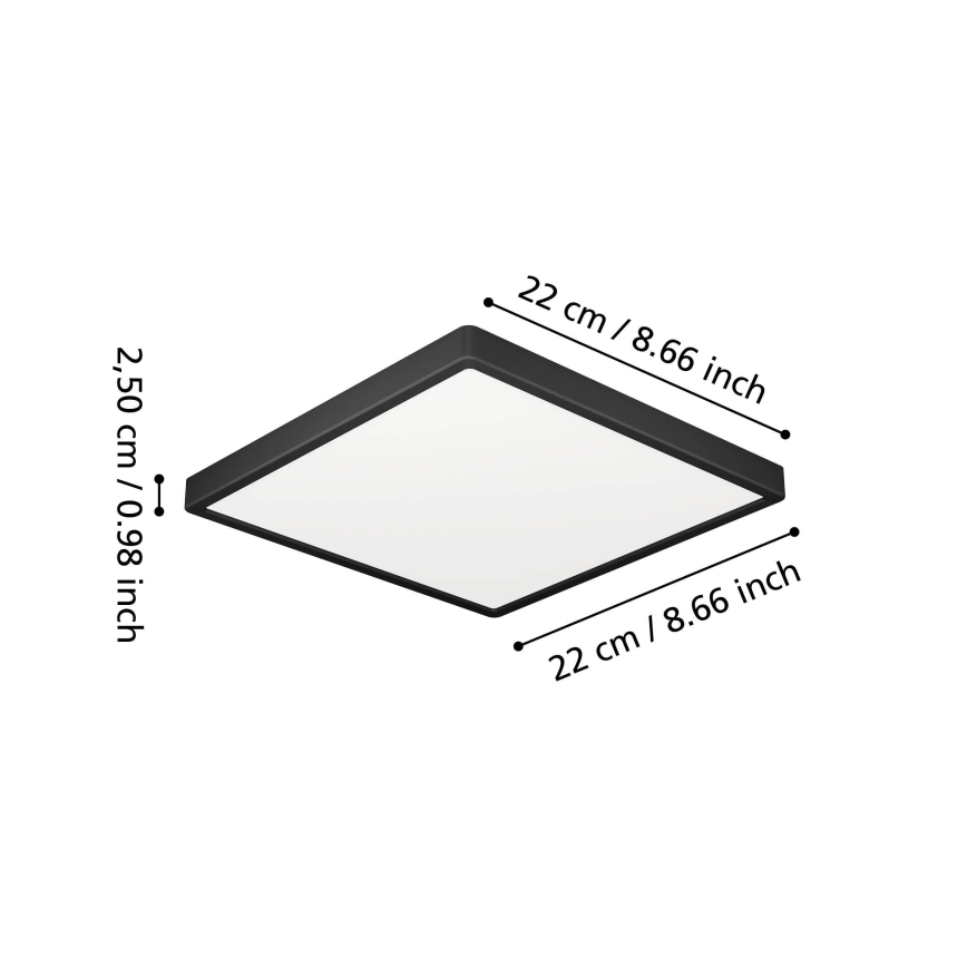 Eglo - LED plafondlamp voor badkamer, 10,5W/230V, 2700/4000/6500K, 22x22 cm, IP44, zwart