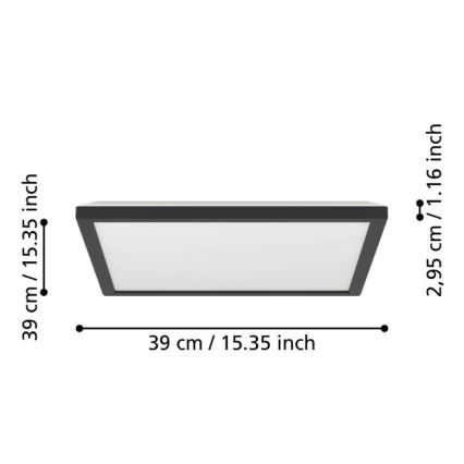 Eglo - LED Badkamerplafondlamp LED/17,6W/230V 2700/4000/6500K 39x39 cm IP44 zwart