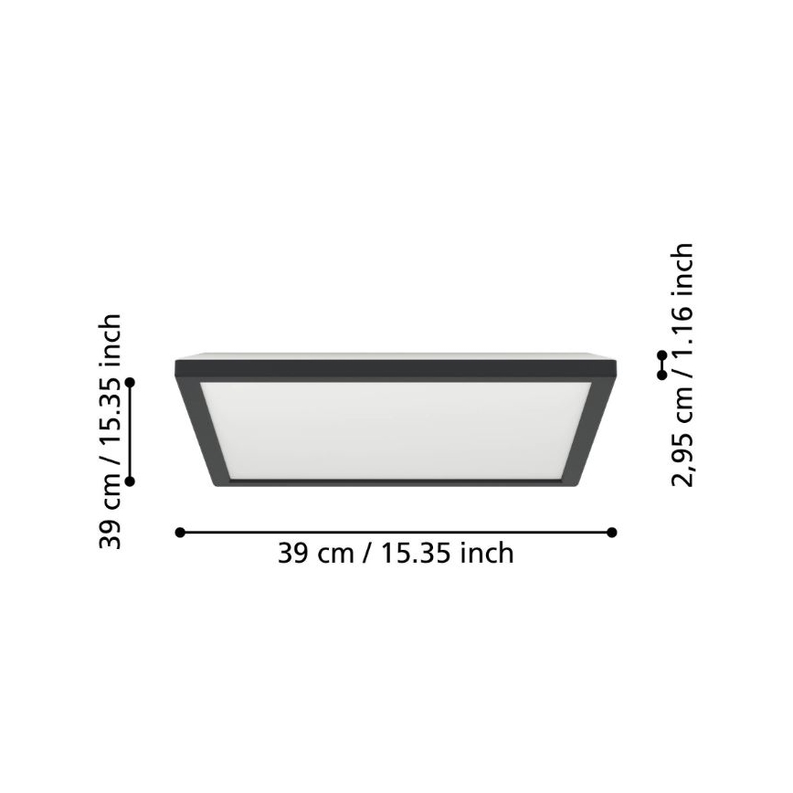Eglo - LED Badkamerplafondlamp LED/17,6W/230V 2700/4000/6500K 39x39 cm IP44 zwart