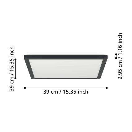 Eglo - LED Dimbare badkamer plafondverlichting LED/17,6W/230V 2700-6500K 39x39 cm IP44 zwart + afstandsbediening