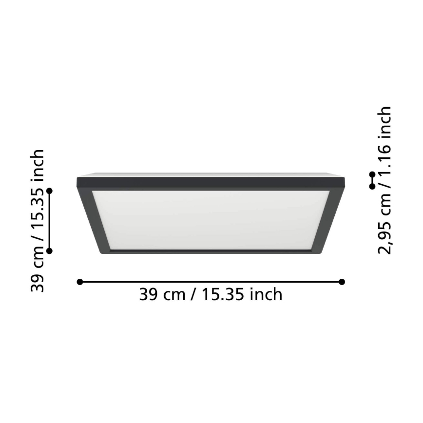 Eglo - LED Dimbare badkamer plafondverlichting LED/17,6W/230V 2700-6500K 39x39 cm IP44 zwart + afstandsbediening